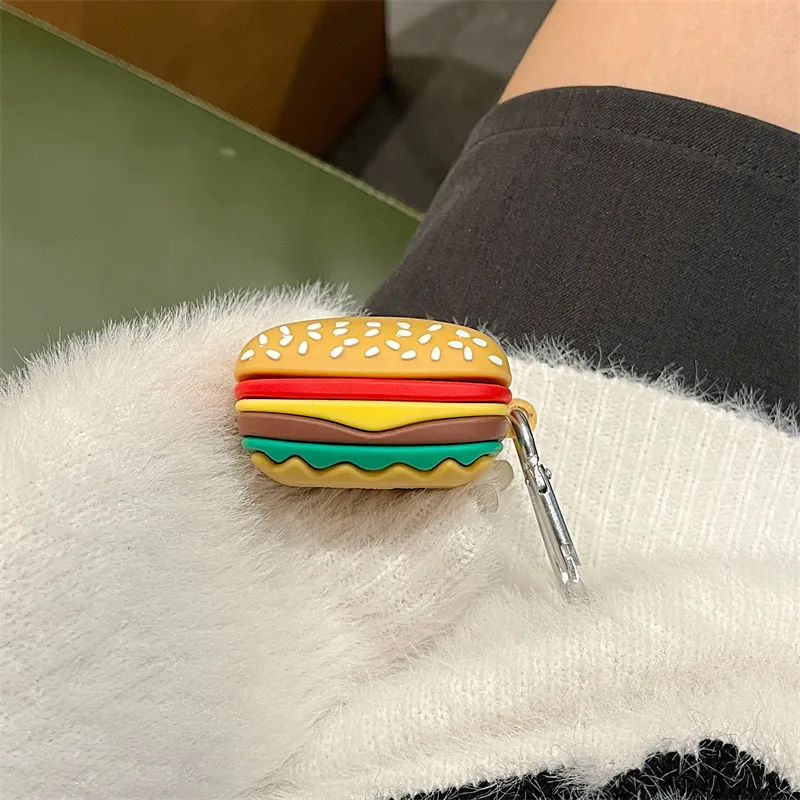 CHRROTA Compatibility With Apple AirPods 4 Silicone Cartoon Hamburger Headphone Cases-1