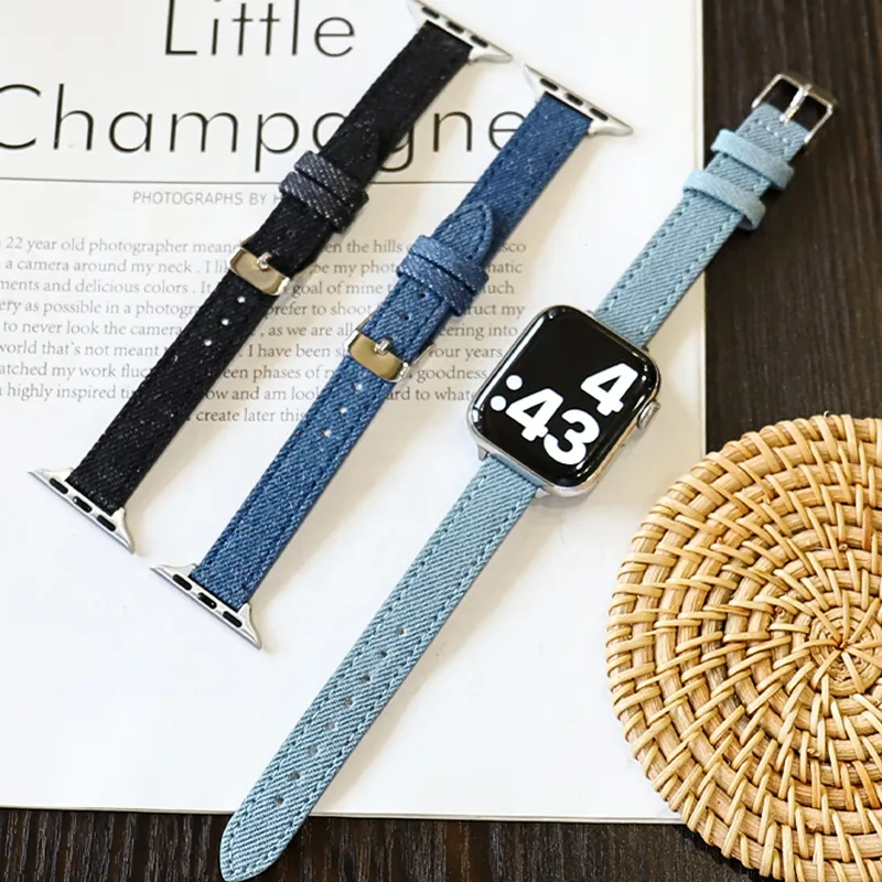 CHRROTA Compatible With Apple Devices Watch Band Denim Material-7