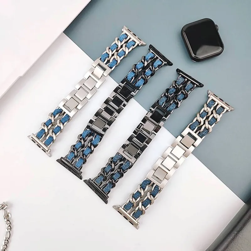 CHRROTA Watch Band Compatible With All Devices Denim, Metal-4