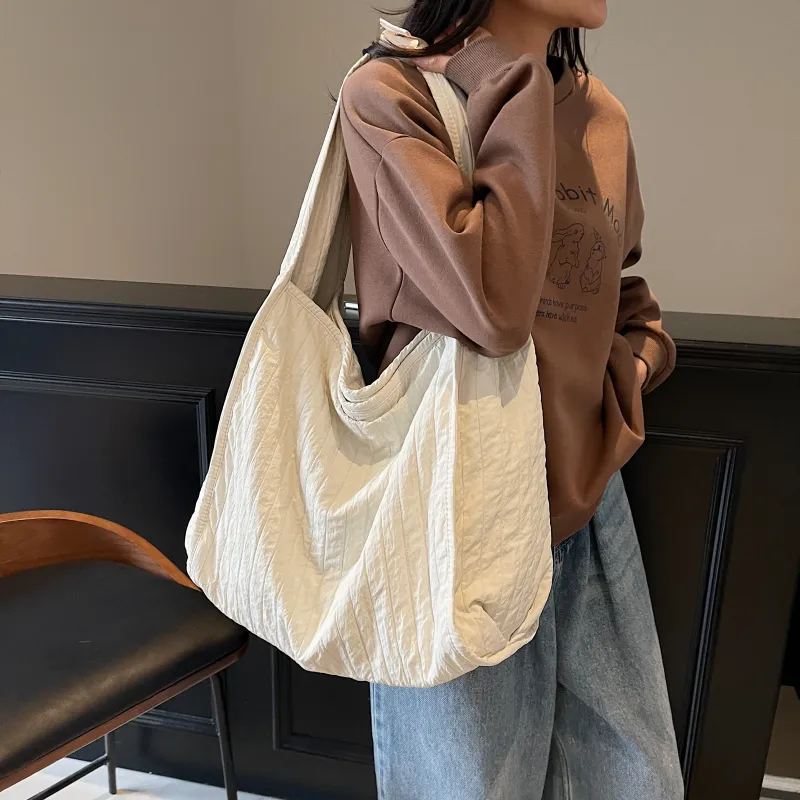 Gerlanx Fabric Tote Shoulder Bag Handbag Unisex White/Black-2