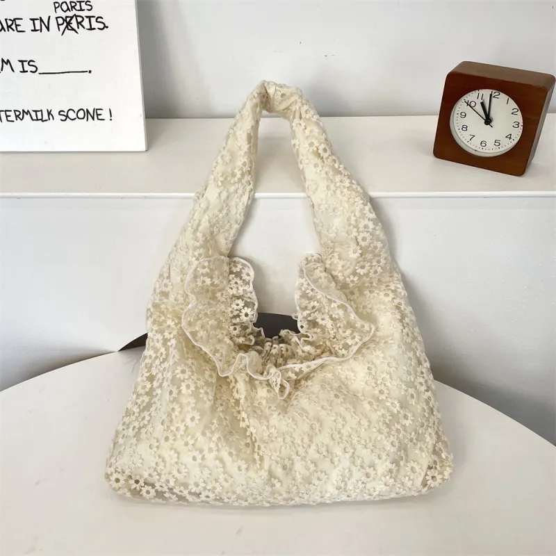 Gerlanx Embroidery Gauze Shoulder Bag Women's Beige-1