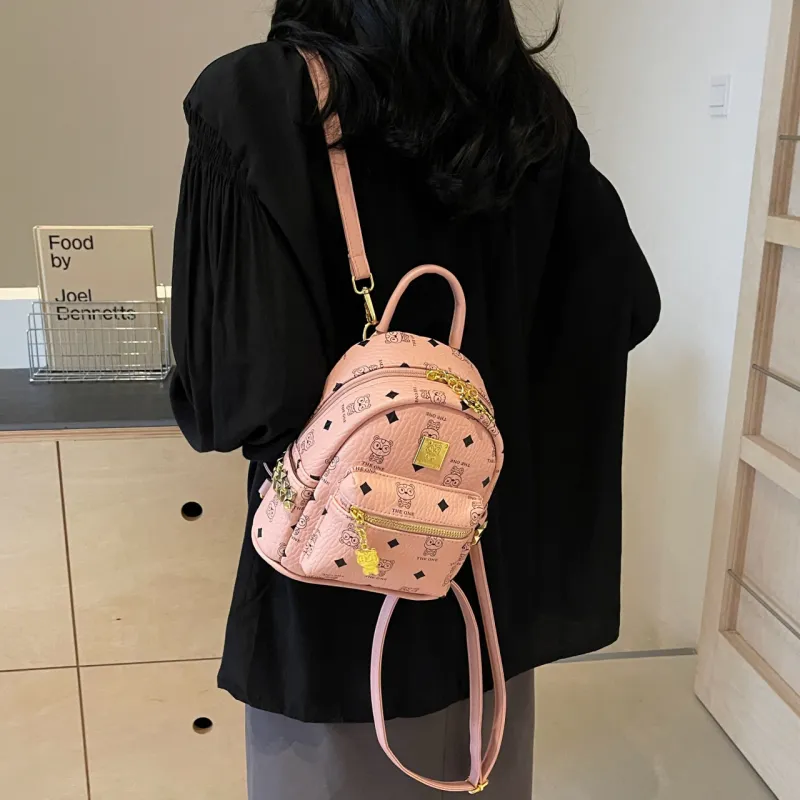 Gerlanx PU Backpack Unisex Brown/Beige/Pink-4