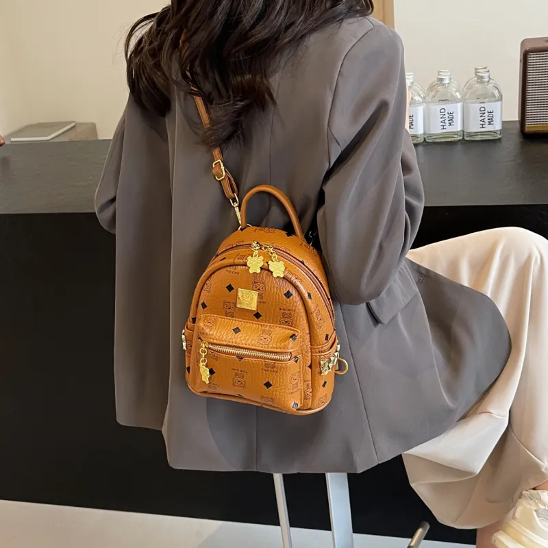 Gerlanx PU Backpack Unisex Brown/Beige/Pink-1