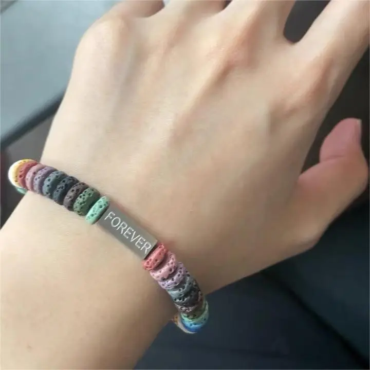 BLESSED BULLET Alloy Volcanic Stone Bracelets Unisex-4
