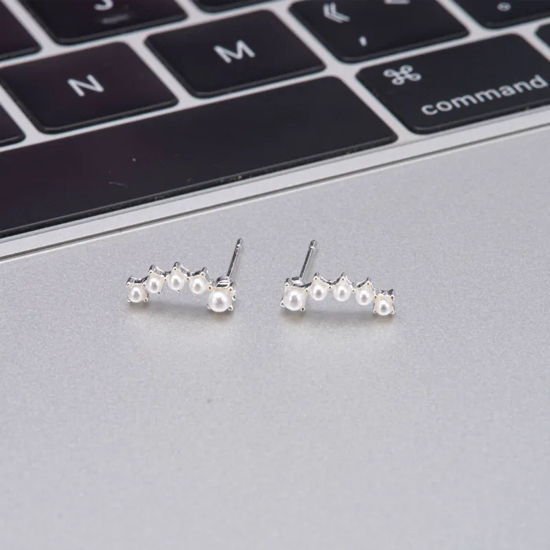 BLESSED BULLET S925 Sterling Silver Stud Artificial Pearl Stud Earrings Women's Silver-3