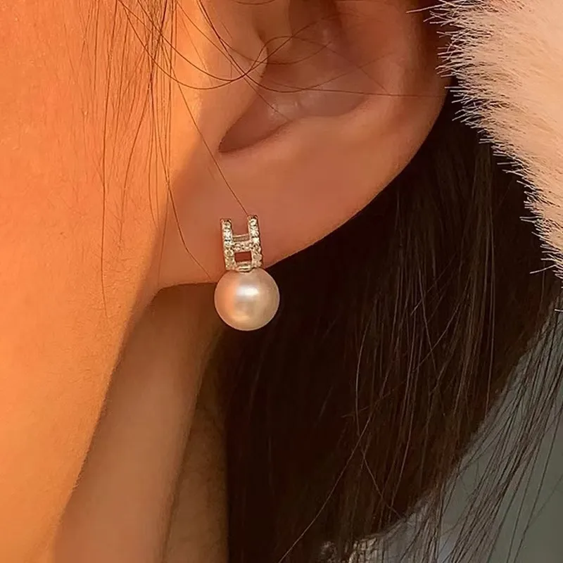 BLESSED BULLET Artificial Pearl Zircon Earrings Women's-5