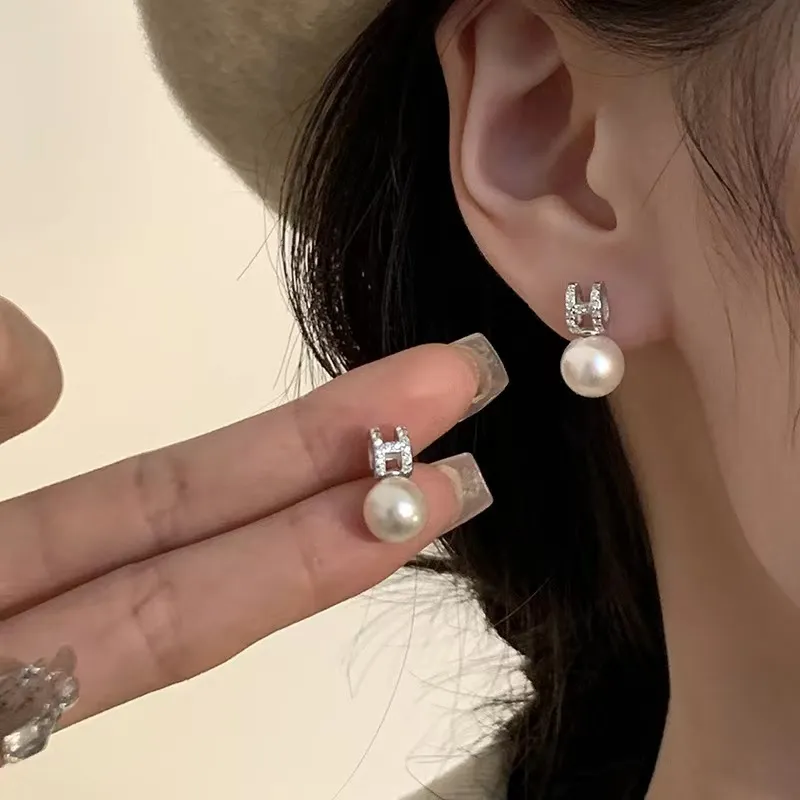 BLESSED BULLET Artificial Pearl Zircon Earrings Women's-3
