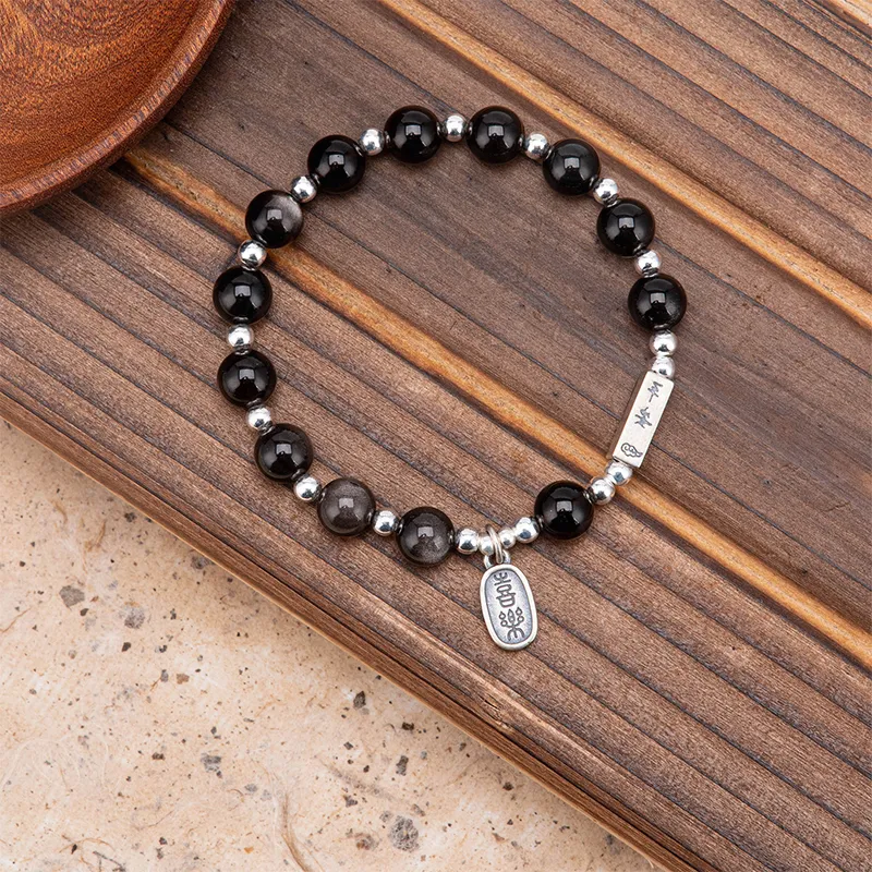 BLESSED BULLET Obsidian Bracelets Unisex-2