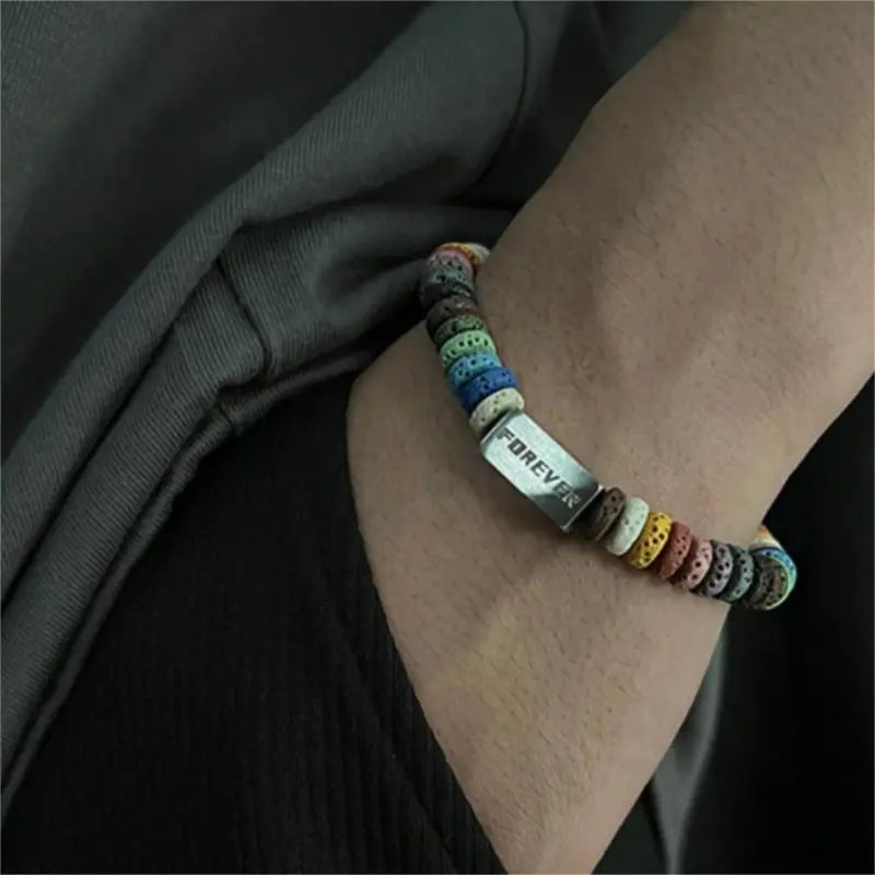 BLESSED BULLET Alloy Volcanic Stone Bracelets Unisex-3
