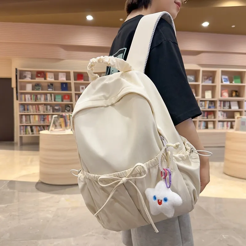 SUPERCUTE Nylon Backpack Regular Women's Blue/Beige/Pink/Black-7
