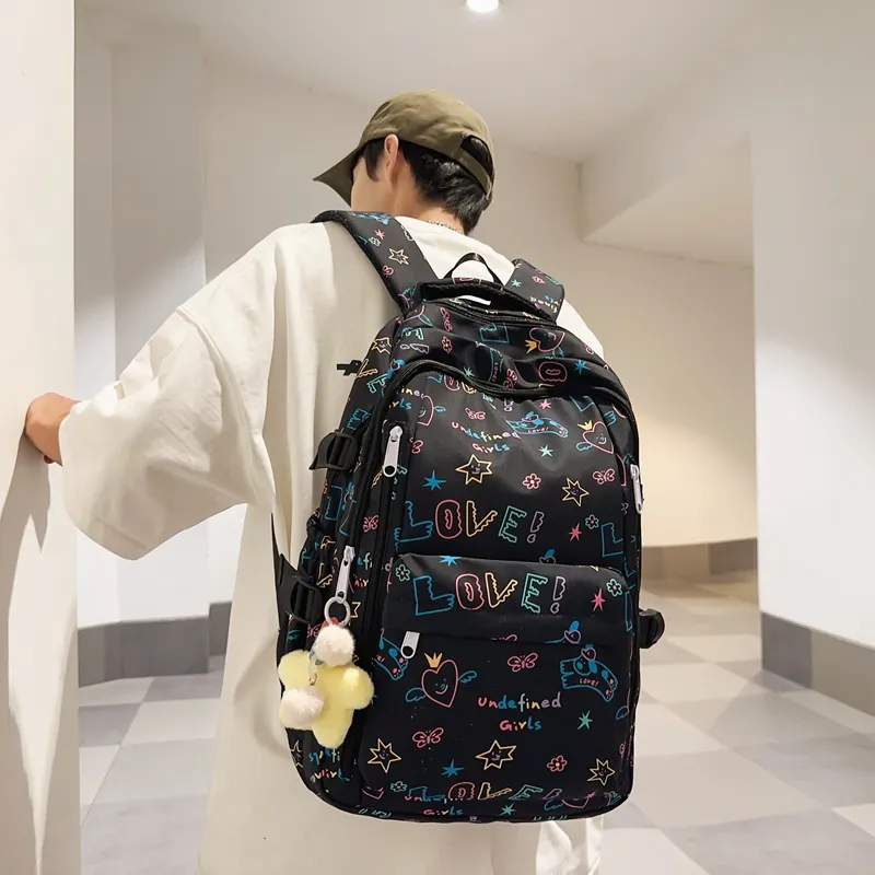 SUPERCUTE Nylon Backpack Women's Black/White-2