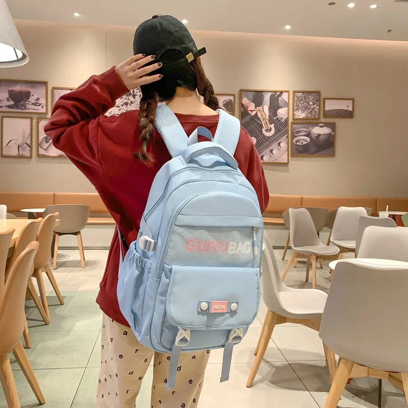 SUPERCUTE Nylon Backpack Regular Women's Yellow/Purple/Pink Blue/Ecru Black-12