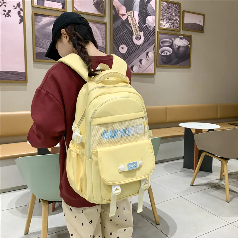 SUPERCUTE Nylon Backpack Regular Women's Yellow/Purple/Pink Blue/Ecru Black-2