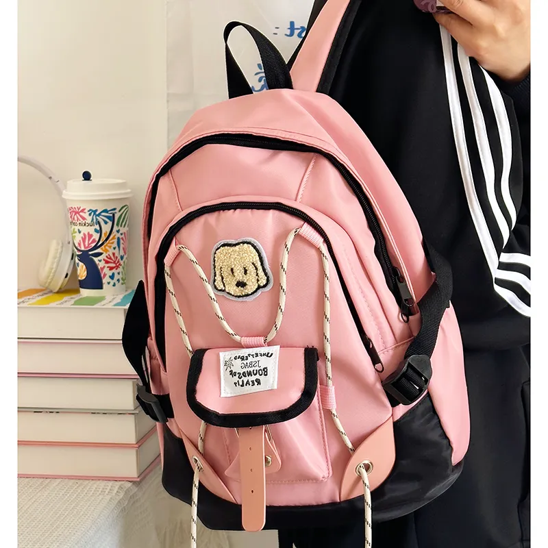 SUPERCUTE Nylon Fabric Backpack Women's Pink/White/Green/Blue-3