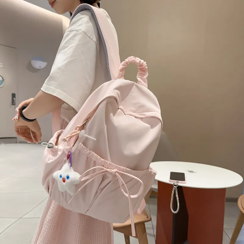 SUPERCUTE Nylon Backpack Regular Women's Blue/Beige/Pink/Black-11