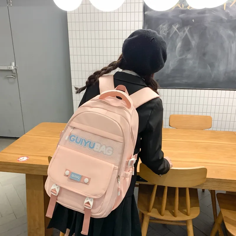 SUPERCUTE Nylon Backpack Regular Women's Yellow/Purple/Pink Blue/Ecru Black-9