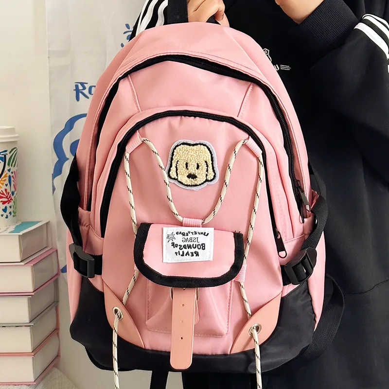 SUPERCUTE Nylon Fabric Backpack Women's Pink/White/Green/Blue-2