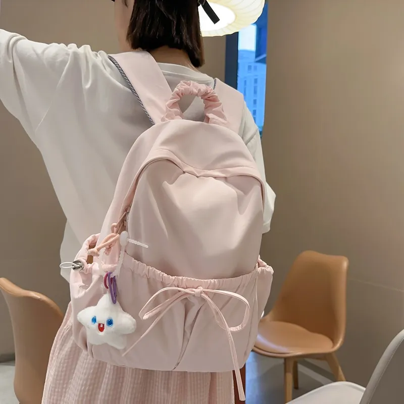 SUPERCUTE Nylon Backpack Regular Women's Blue/Beige/Pink/Black-10