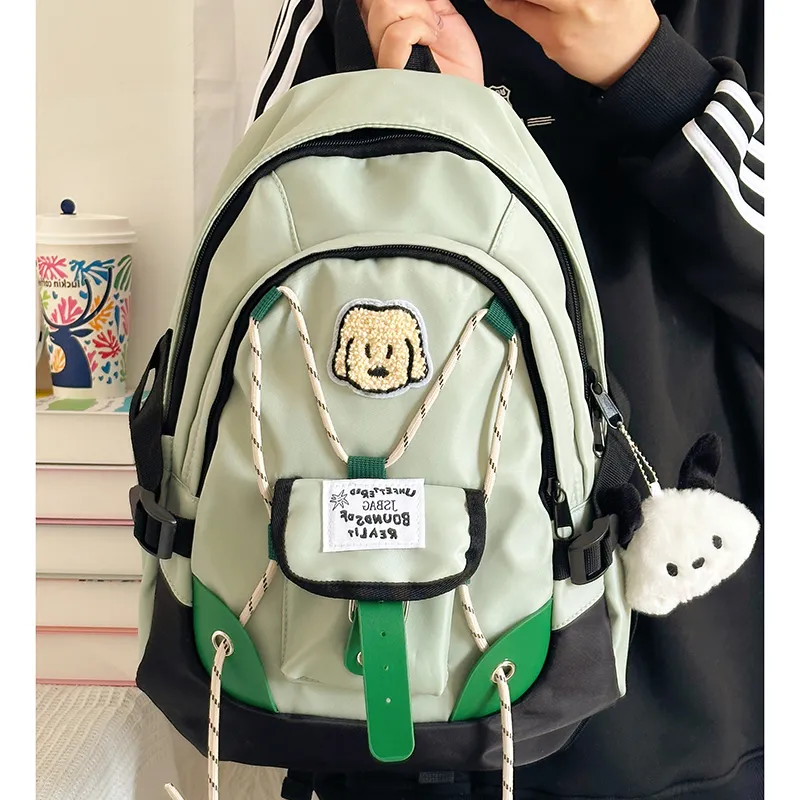 SUPERCUTE Nylon Fabric Backpack Women's Pink/White/Green/Blue-10