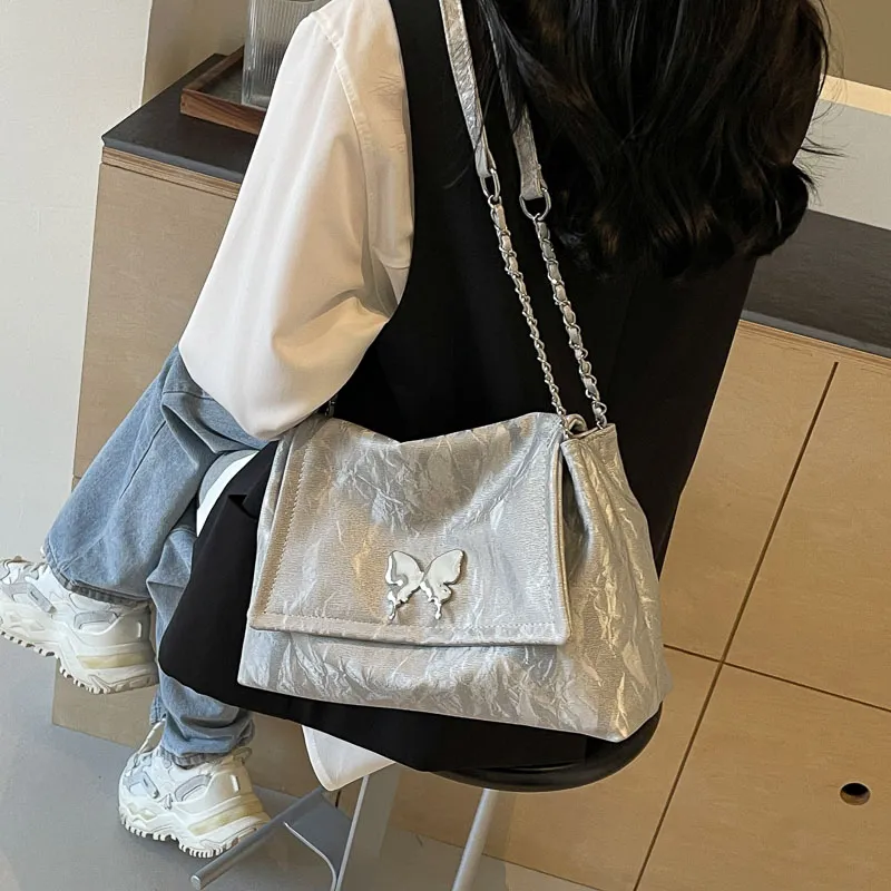 SUPERCUTE PU Shoulder Bag Women's Silver/White/Black/Pink-4