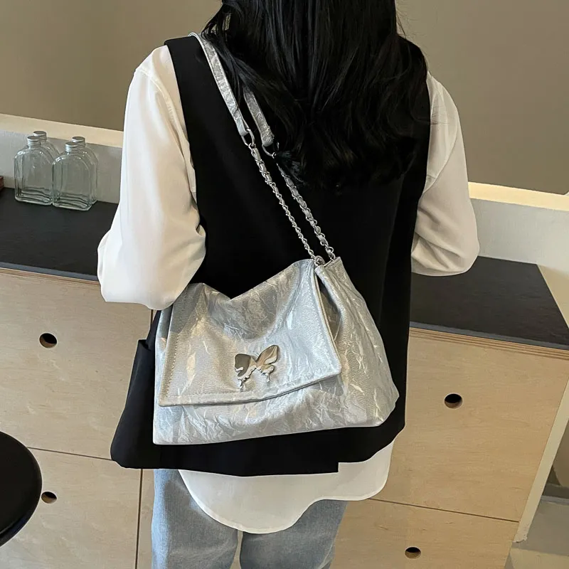 SUPERCUTE PU Shoulder Bag Women's Silver/White/Black/Pink-2