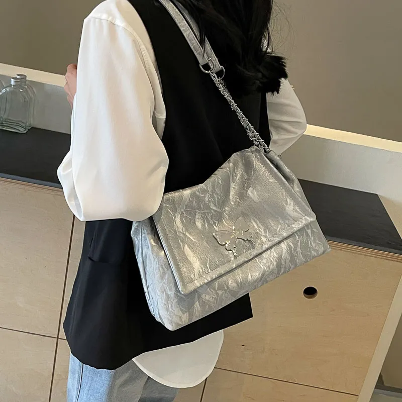 SUPERCUTE PU Shoulder Bag Women's Silver/White/Black/Pink-3