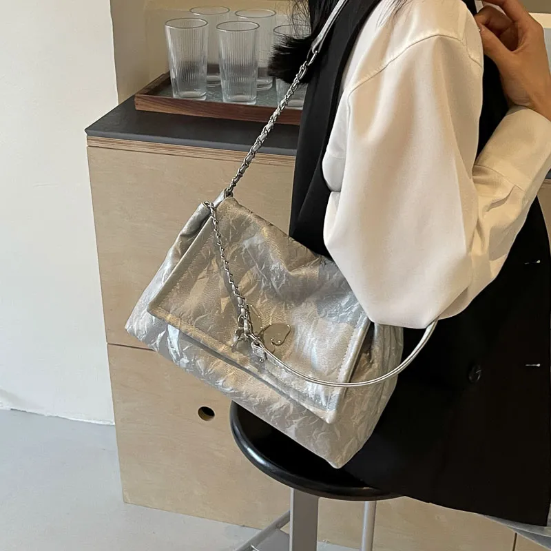 SUPERCUTE PU Shoulder Bag Women's Silver/White/Black/Pink-6