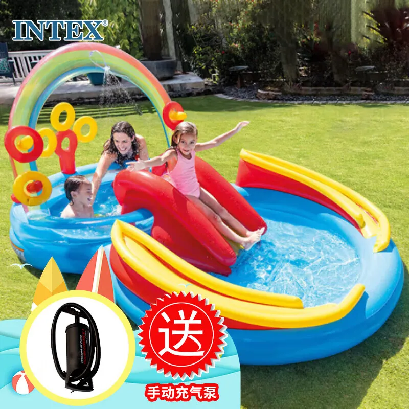 INTEX Water Slide Inflatable Pool, Inflatable Water Pool Inflatable Castle Swimming Pool Fishing Pool Water Toy Set-14