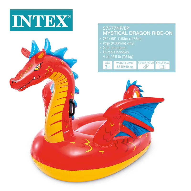 INTEX Magic Dragon Inflatable Ride, Swim Ring For Adults And Kids Inflatable Toy, Thickened Water Float And Paddle-1