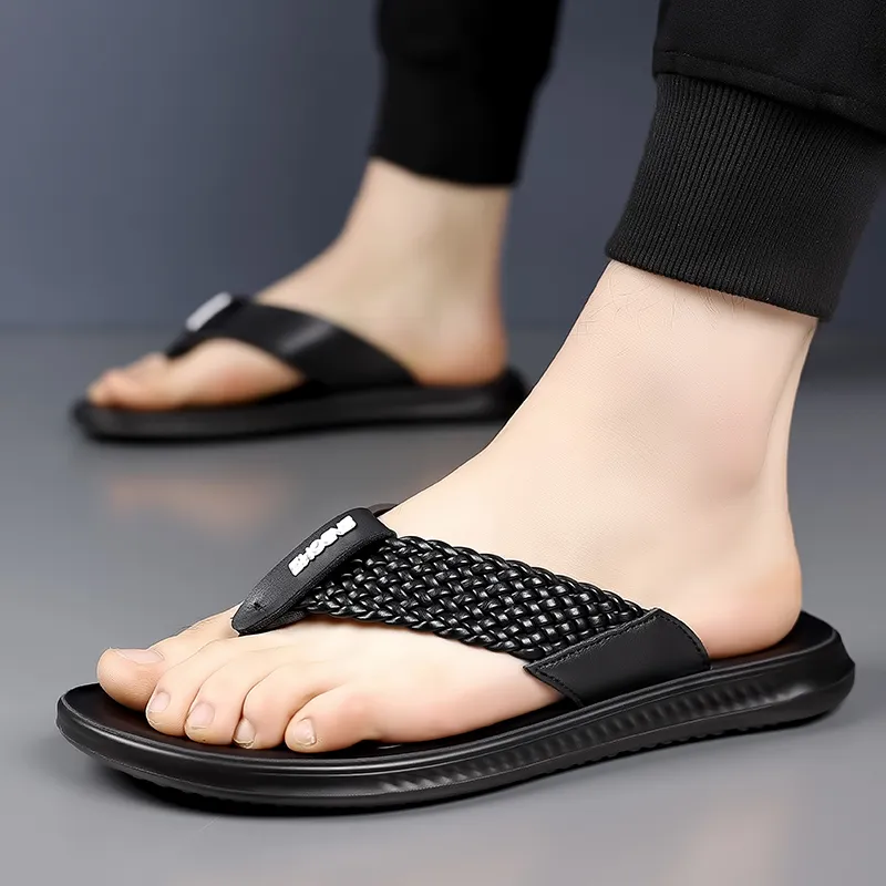Shiozawa Stitching Quick Dry Flip Flops Men's Black-2