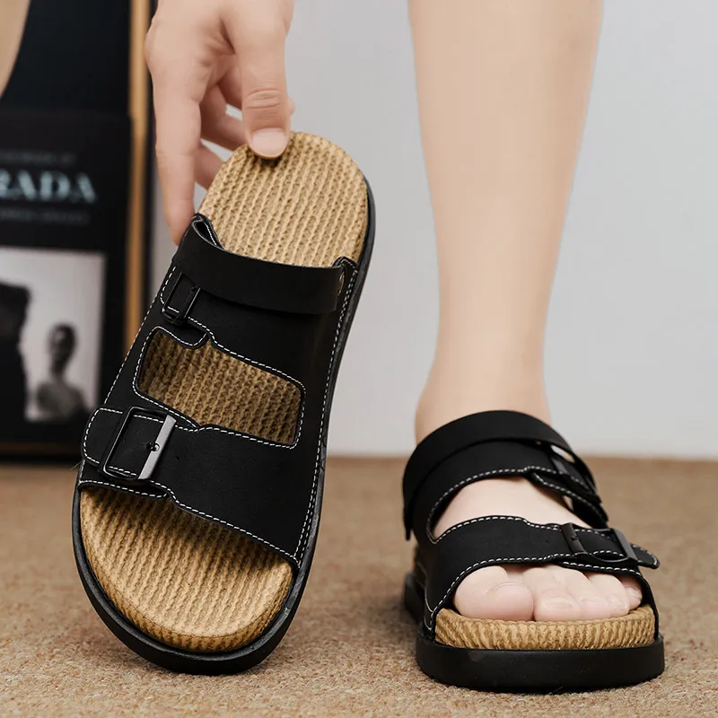 Shiozawa Beach Sandals Men Black Yellow-3