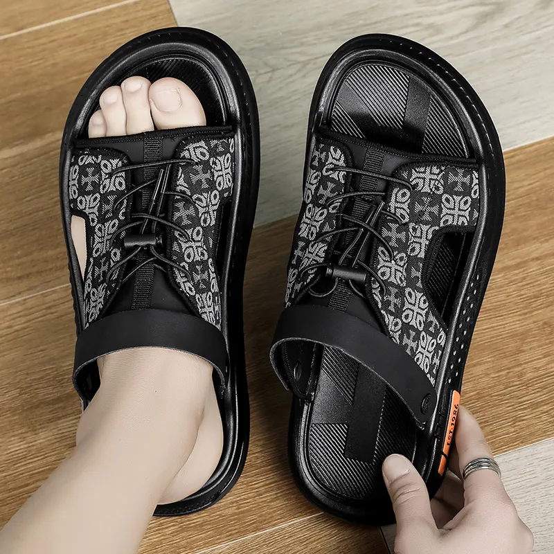 Shiozawa Beach Sandals Men Black, Khaki-1