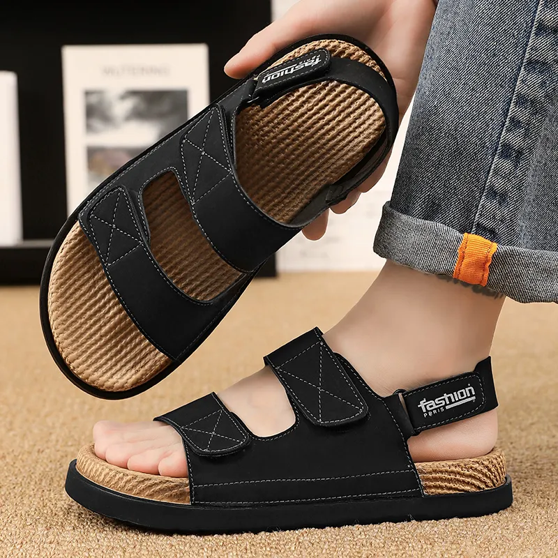 Shiozawa Beach Sandals Men Black, Yellow-4