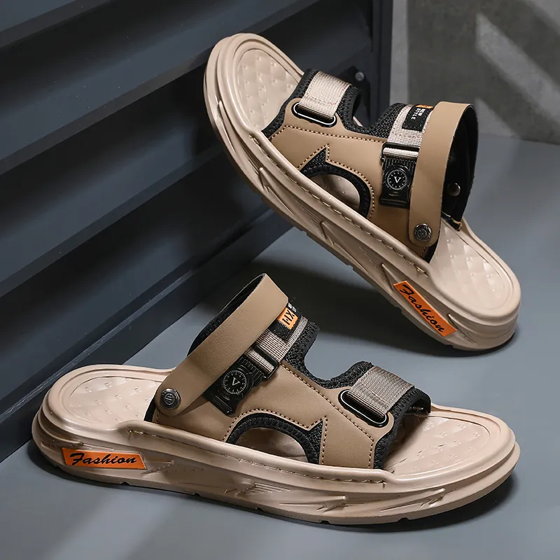 Shiozawa Beach Sandals Men Black/Gray/Khaki-10
