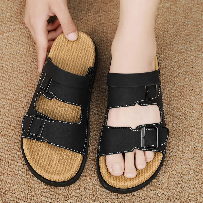 Shiozawa Beach Sandals Men Black Yellow-4