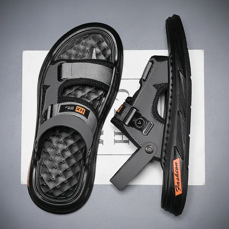 Shiozawa Beach Sandals Men Black/Gray/Khaki-5