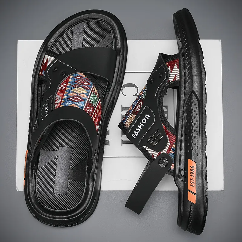Shiozawa Beach Sandals Men Black Khaki-3
