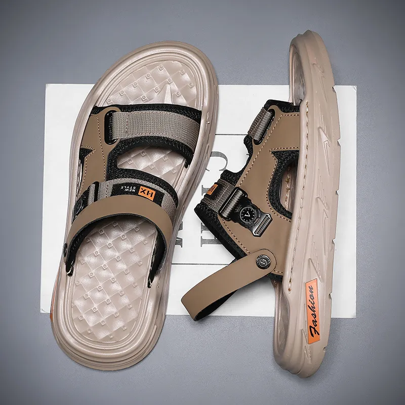 Shiozawa Beach Sandals Men Black/Gray/Khaki-9