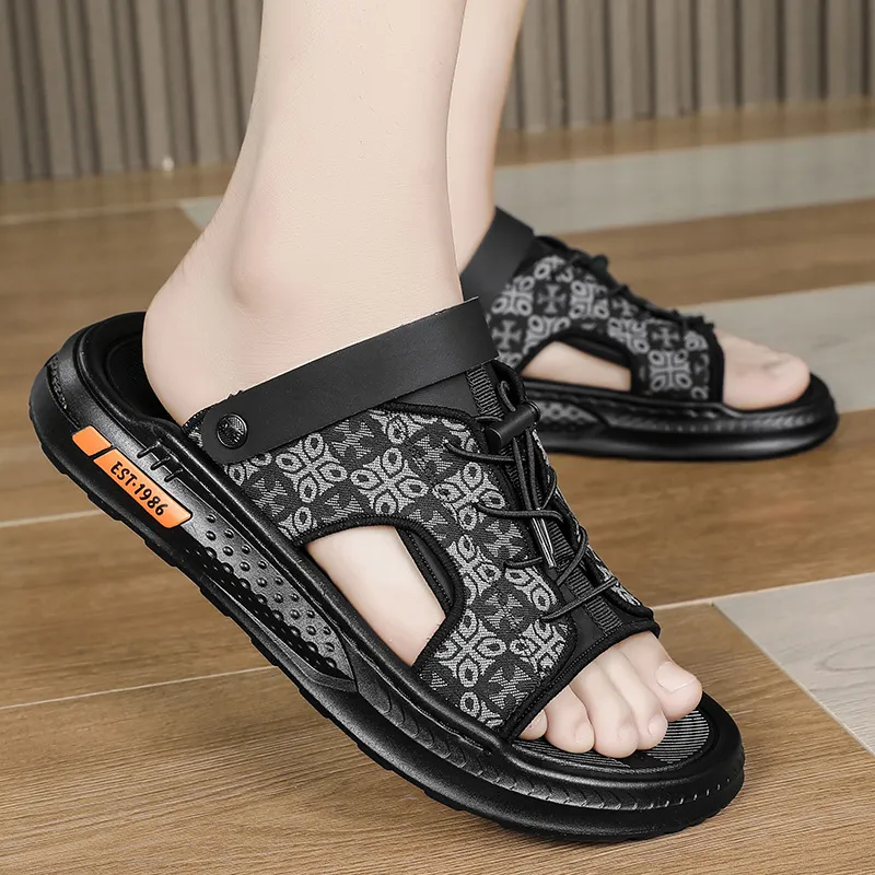 Shiozawa Beach Sandals Men Black, Khaki-6