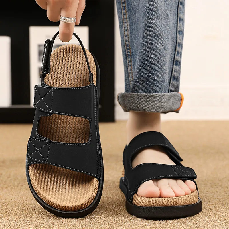 Shiozawa Beach Sandals Men Black, Yellow-5