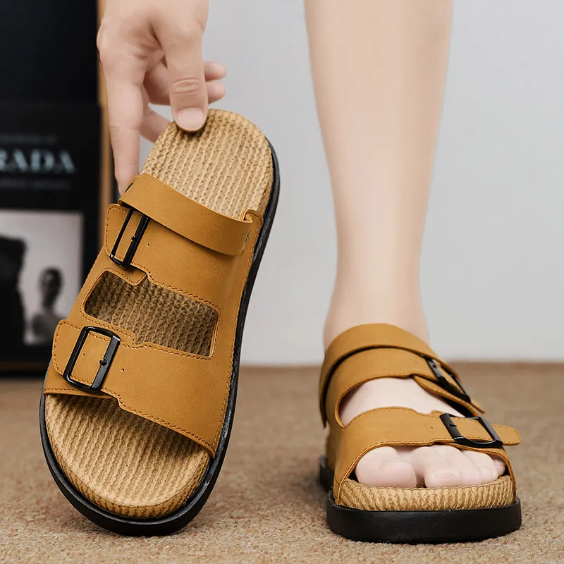 Shiozawa Beach Sandals Men Black Yellow-11