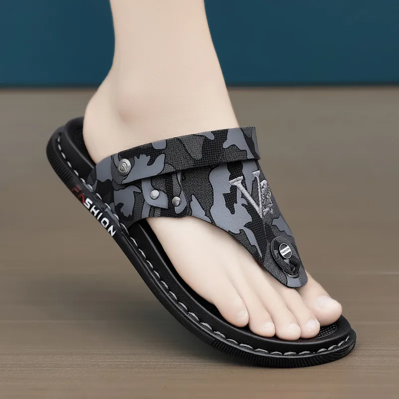 Shiozawa Rubber Sole Stitching Abrasion Resistant Slip Resistant Quick Dry Flip Flops Men's-2