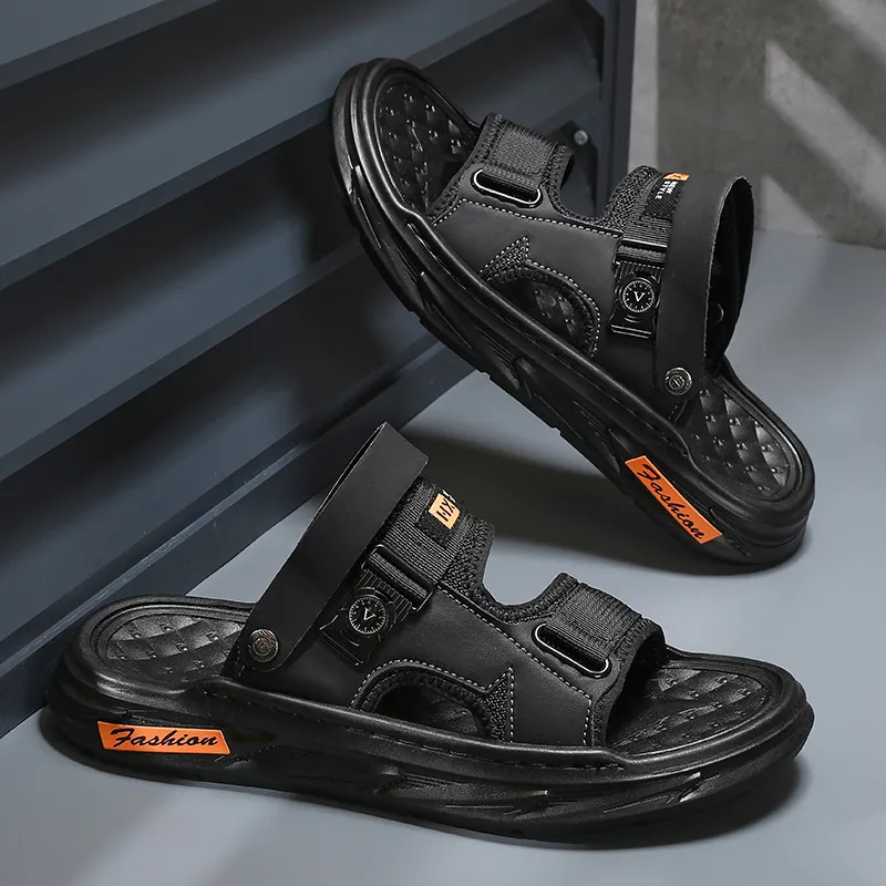 Shiozawa Beach Sandals Men Black/Gray/Khaki-2