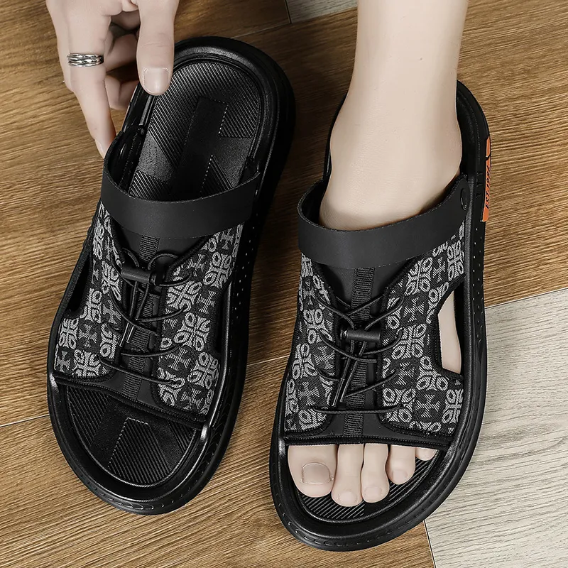 Shiozawa Beach Sandals Men Black, Khaki-2
