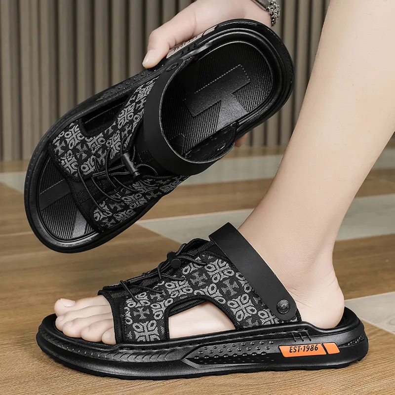 Shiozawa Beach Sandals Men Black, Khaki-4