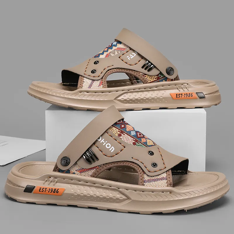 Shiozawa Beach Sandals Men Black Khaki-7