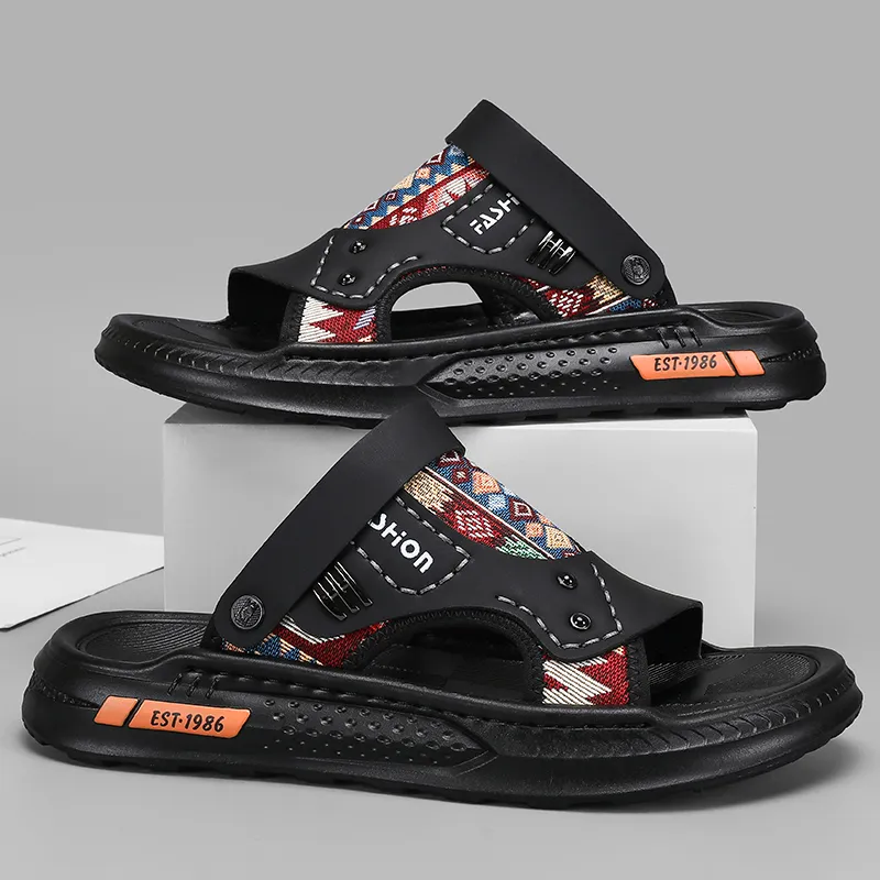 Shiozawa Beach Sandals Men Black Khaki-2