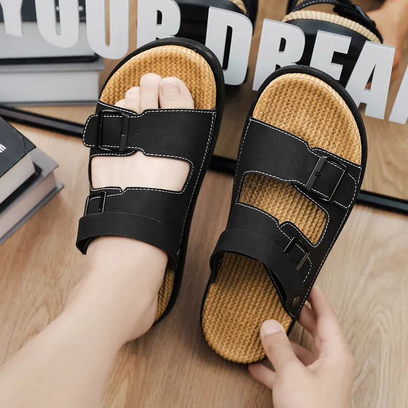Shiozawa Beach Sandals Men Black Yellow-5