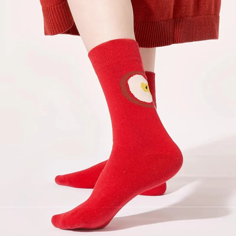 Duanmei Mid Calf Socks Fall And Winter Unisex 5 Pack Red-24