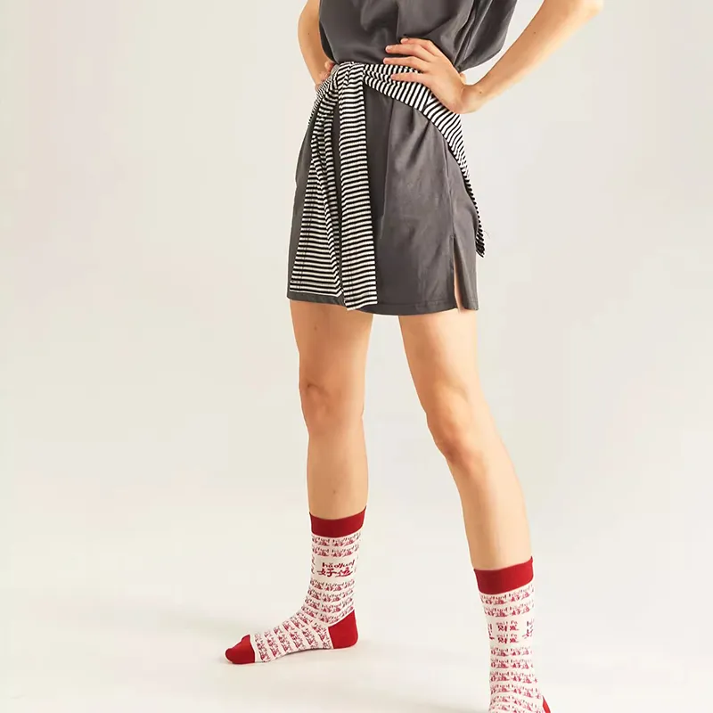 Duanmei Mid Calf Socks Fall And Winter Unisex 3 Pack Red-24